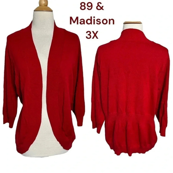 89 & Madison 3X plus-size red open light weight cardigan‎ - Picture 5 of 5